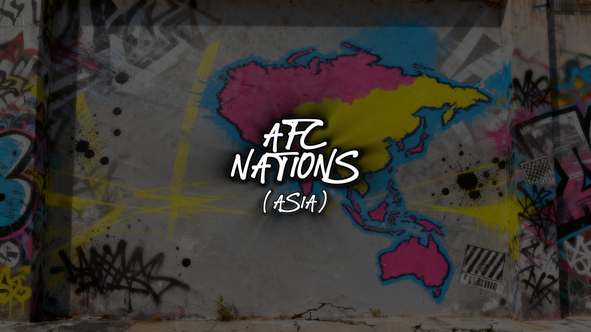 Graffiti wall with colorful map and 'AFC Nations Asia' text