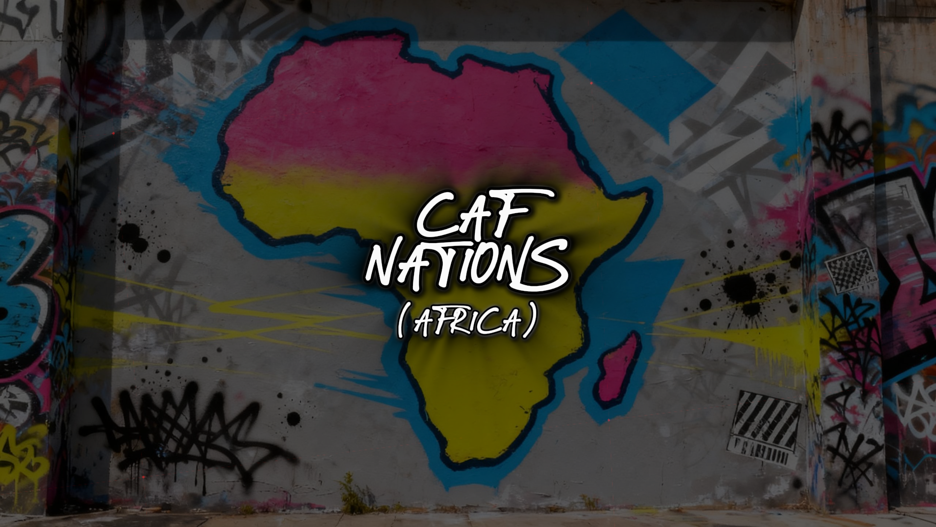 Graffiti art of a map of Africa with 'CAF Nations (Africa)' text on a colorful wall.