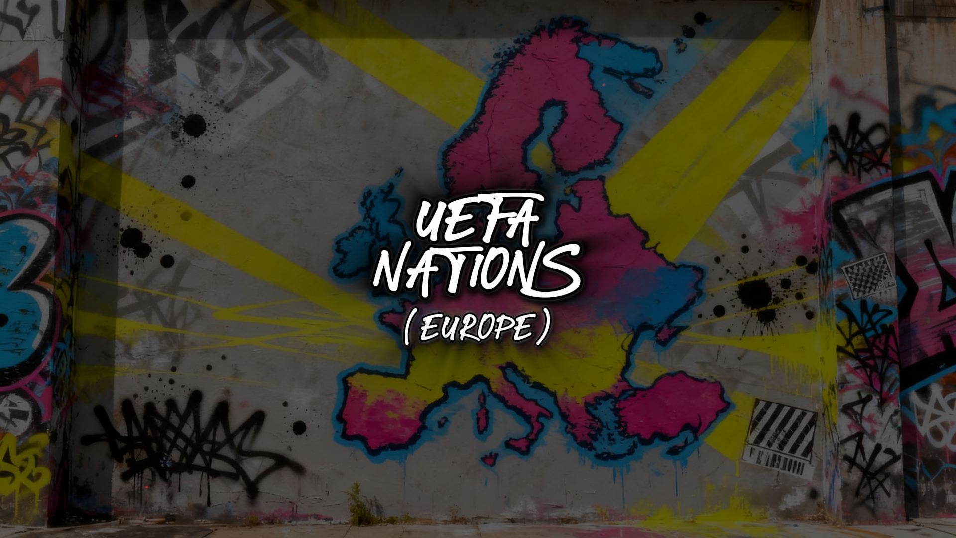 Graffiti-style map of Europe with 'UEFA Nations (Europe)' text on a colorful background.