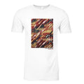White t-shirt with abstract design on a white background