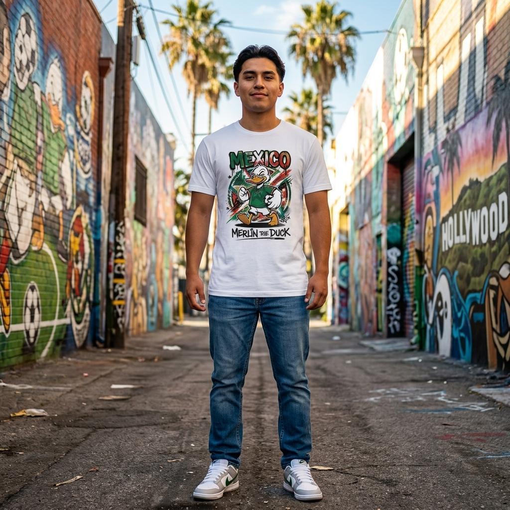 Man standing in alley.