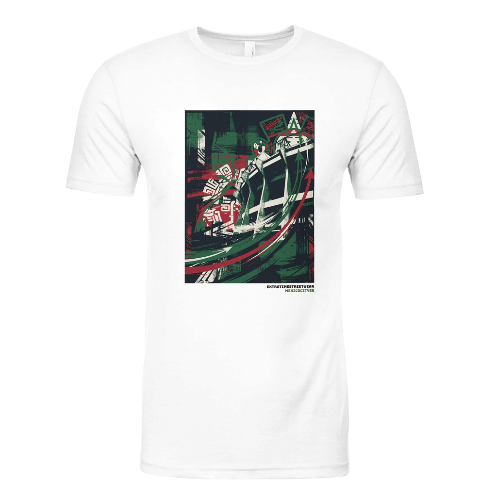 White shirt with Mexico City inspired design on front. 