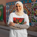 Morocco Atlas Lions Light. Woman wearing a hijab with a colorful background