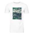 White shirt with Seattle inspired design on front. 